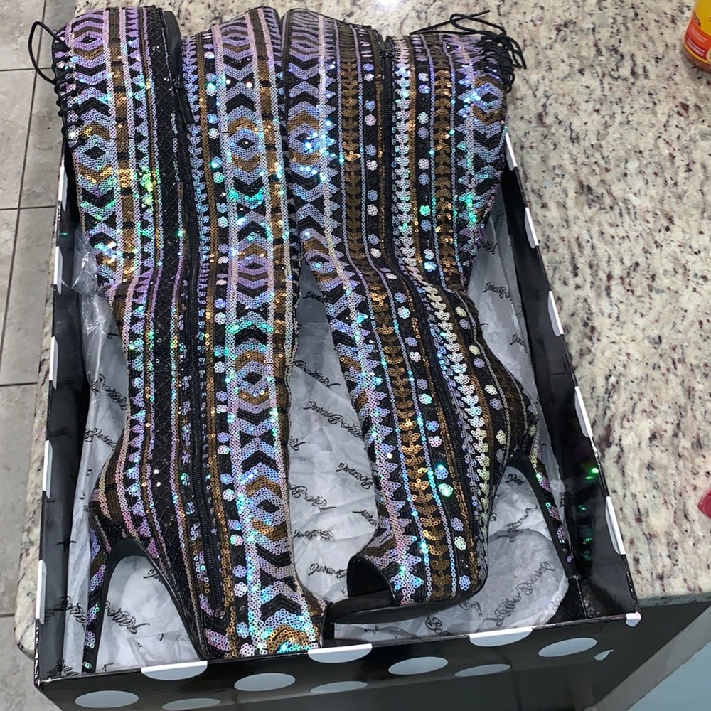 Sequin thigh high boots